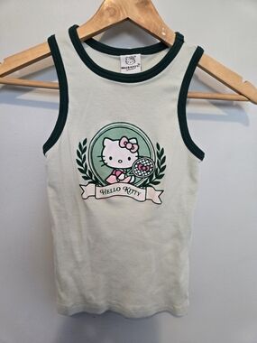 Hello Kitty Girls' Green Trim Graphic Tank Top - Green & Cream